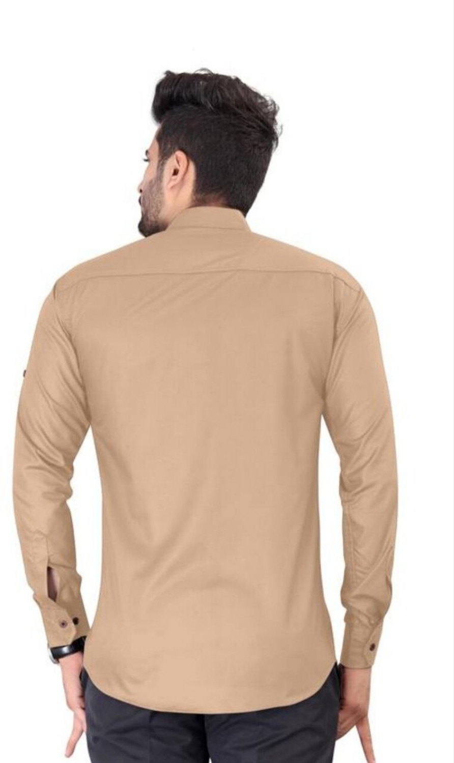 Image of PAVITRAHUB Men Solid Casual Beige Shirt