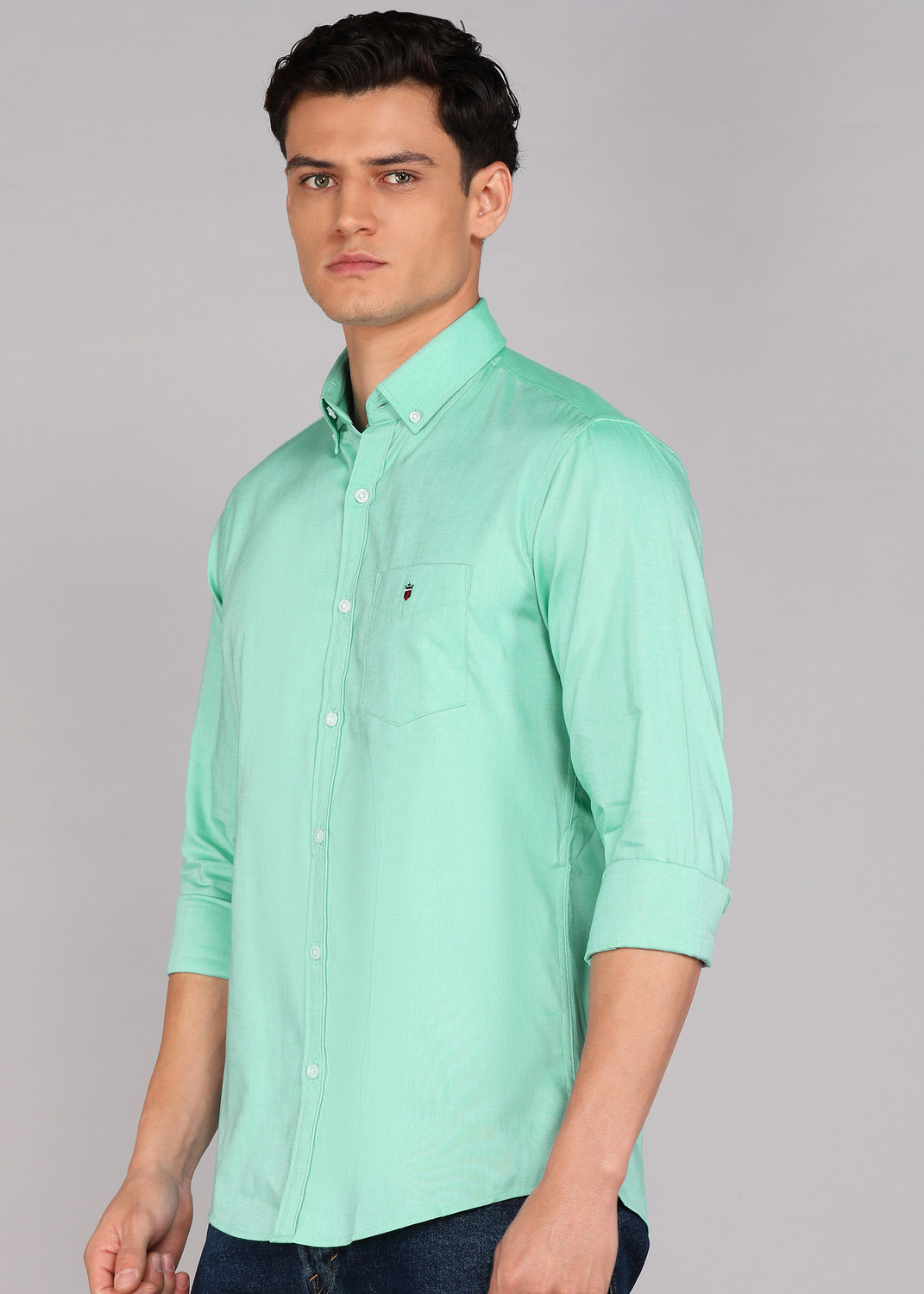 Image of Louis Philippe Sport Men Solid Casual Green Shirt