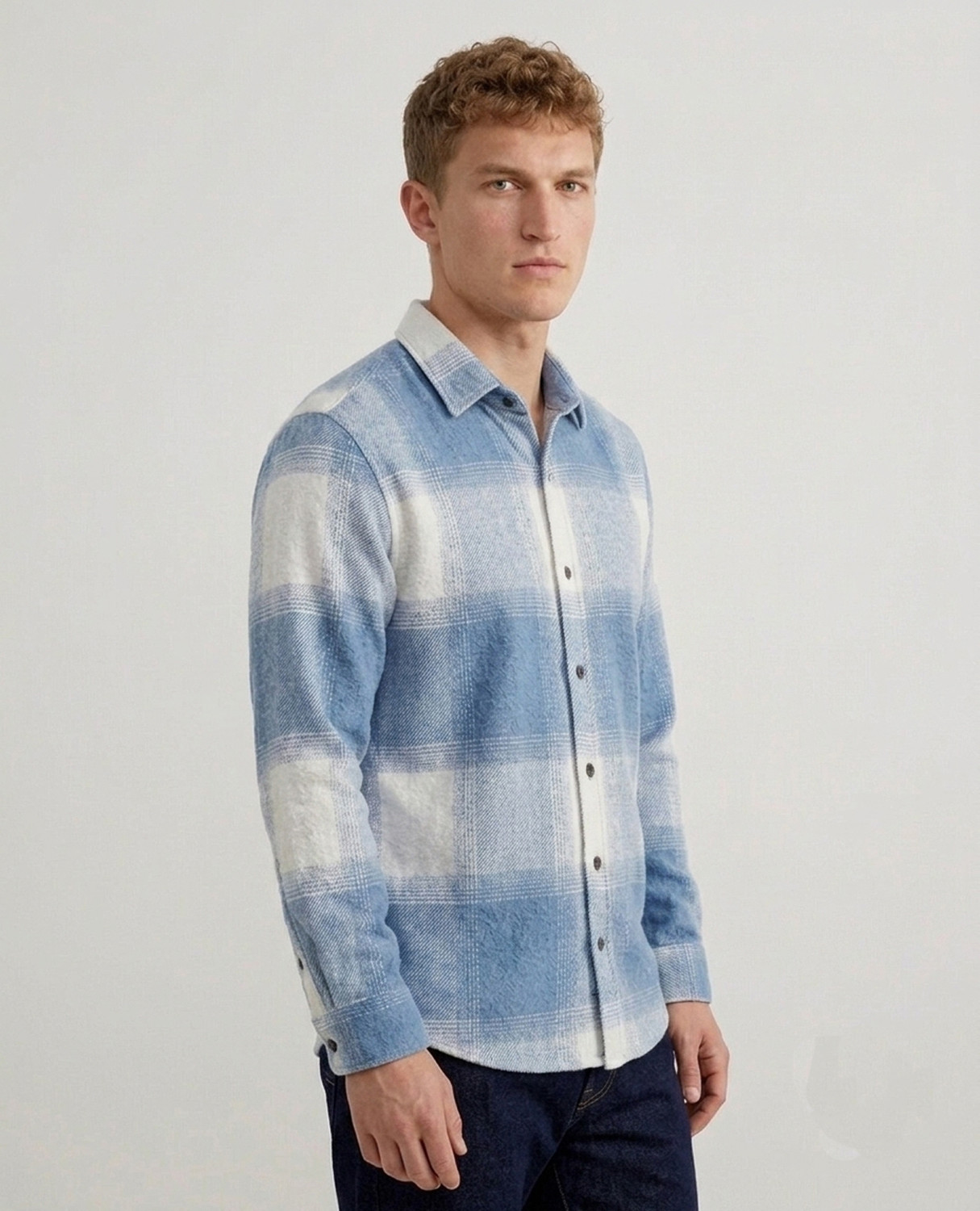 Image of DIMMY Men Checkered Casual Light Blue Shirt
