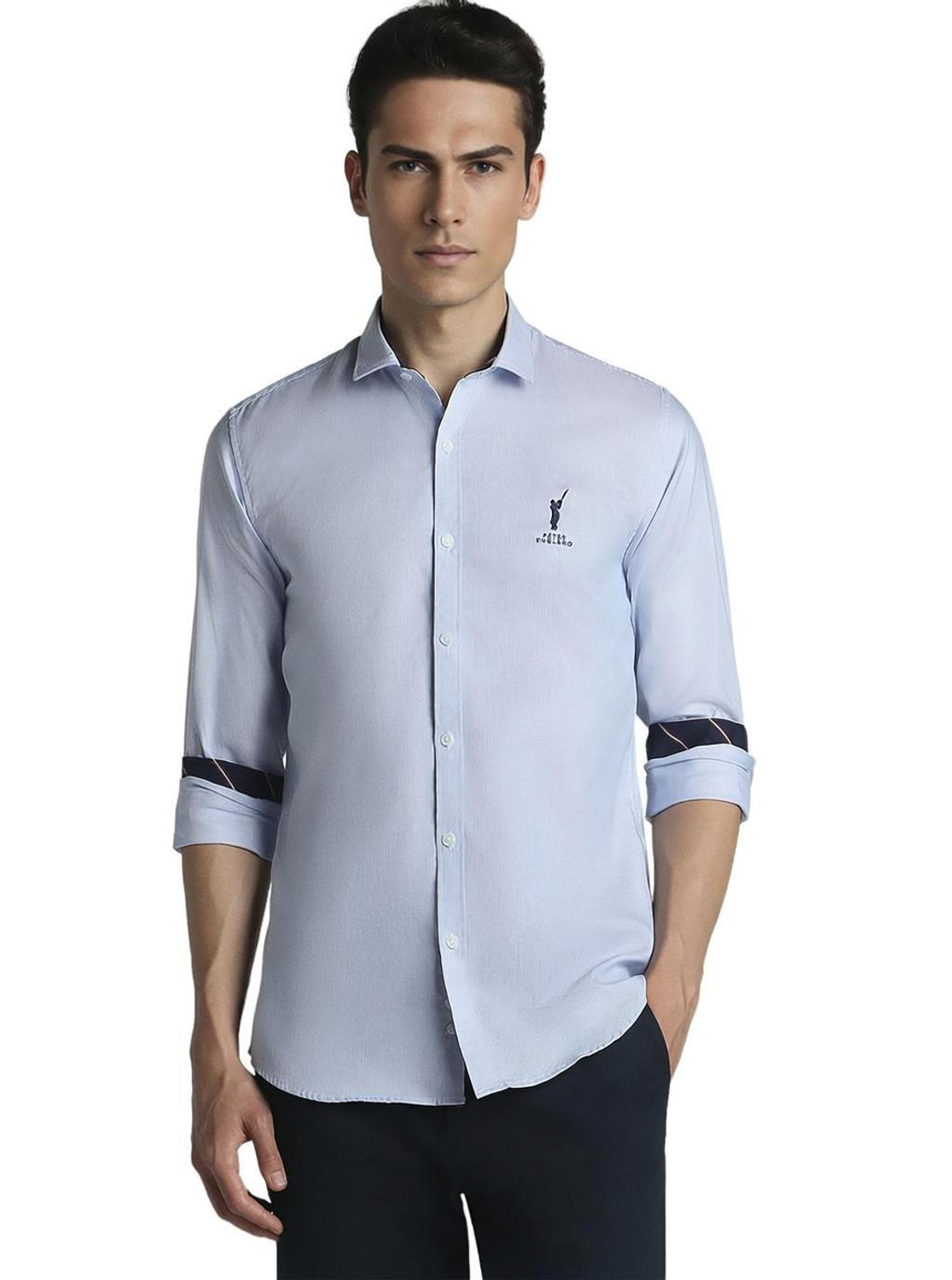 Image of PETER ENGLAND Men Solid Casual Blue Shirt
