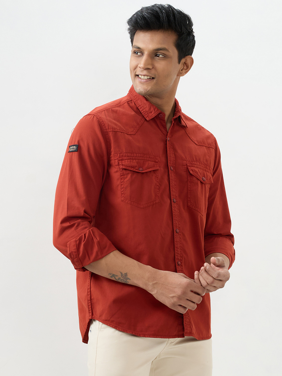 Image of Spykar Men Solid Casual Red Shirt
