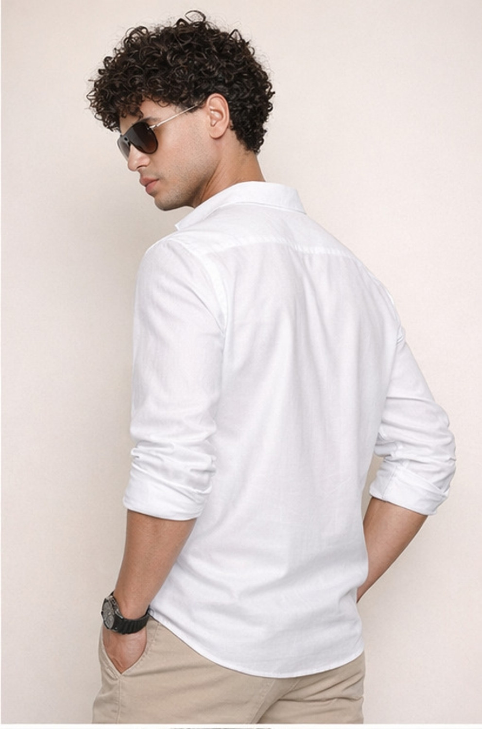 Image of Tanip Men Solid Casual White Shirt