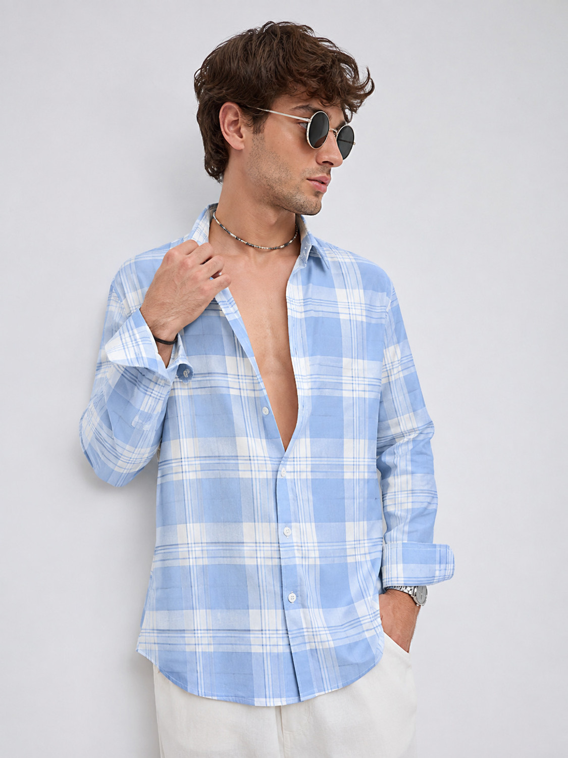Image of SHIRTZONE Men Regular Fit Checkered Spread Collar Casual Shirt