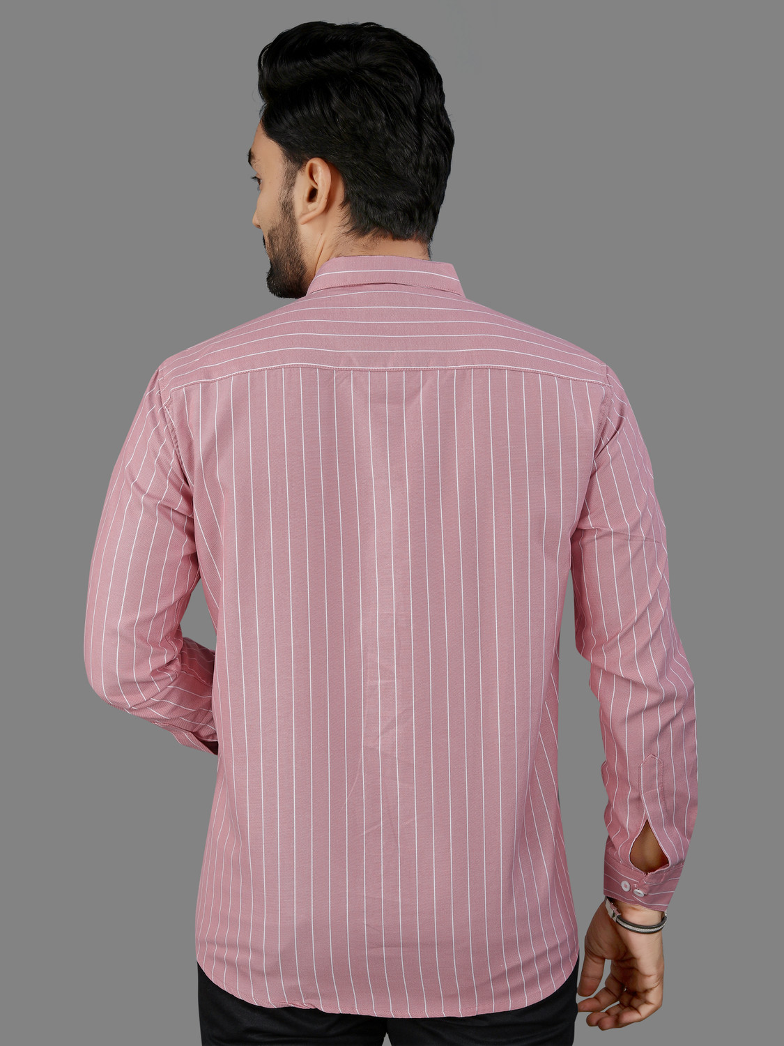 Image of MILDIN Men Striped Formal Pink Shirt