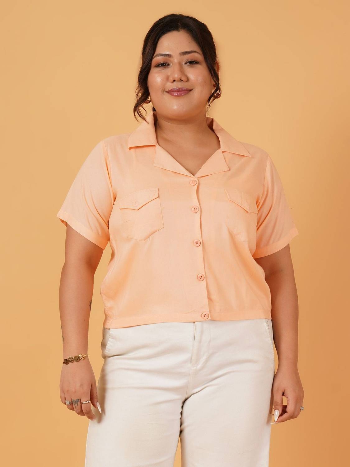ANGOORI FASHION Women Solid Casual Orange Shirt