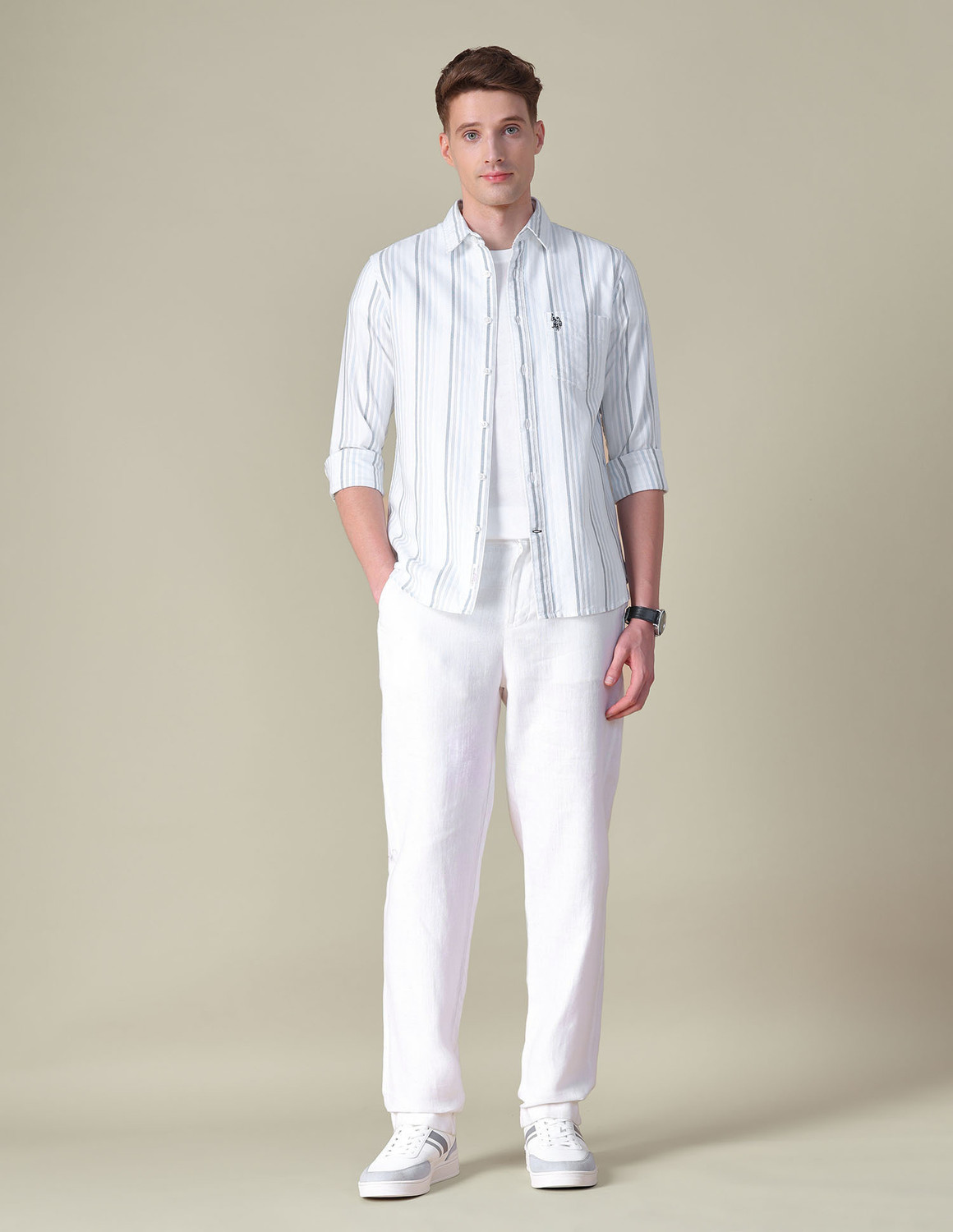 Image of U.S. POLO ASSN. Men Striped Casual Blue, White Shirt