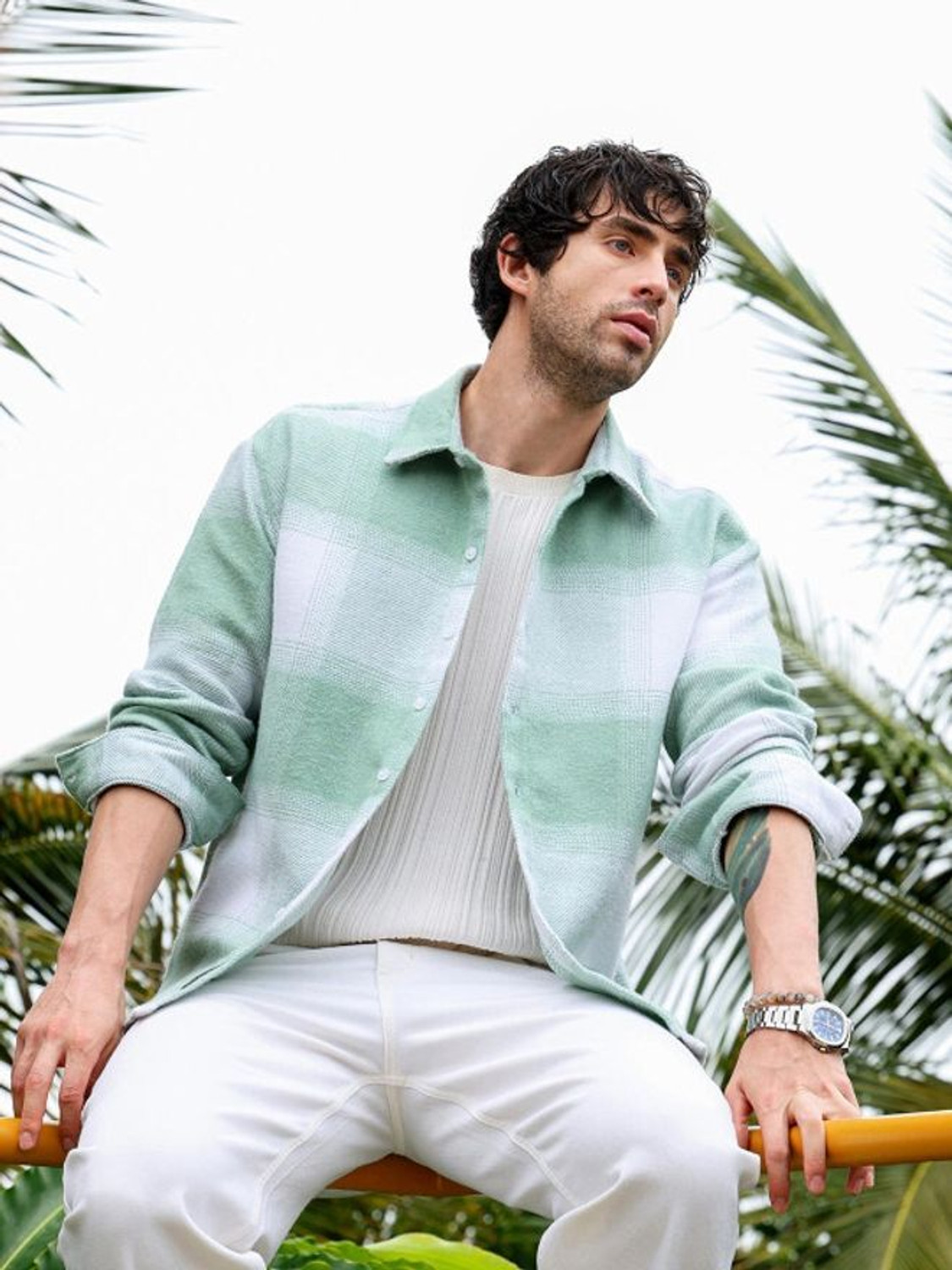 Image of METRONAUT Men Checkered Casual Green Shirt