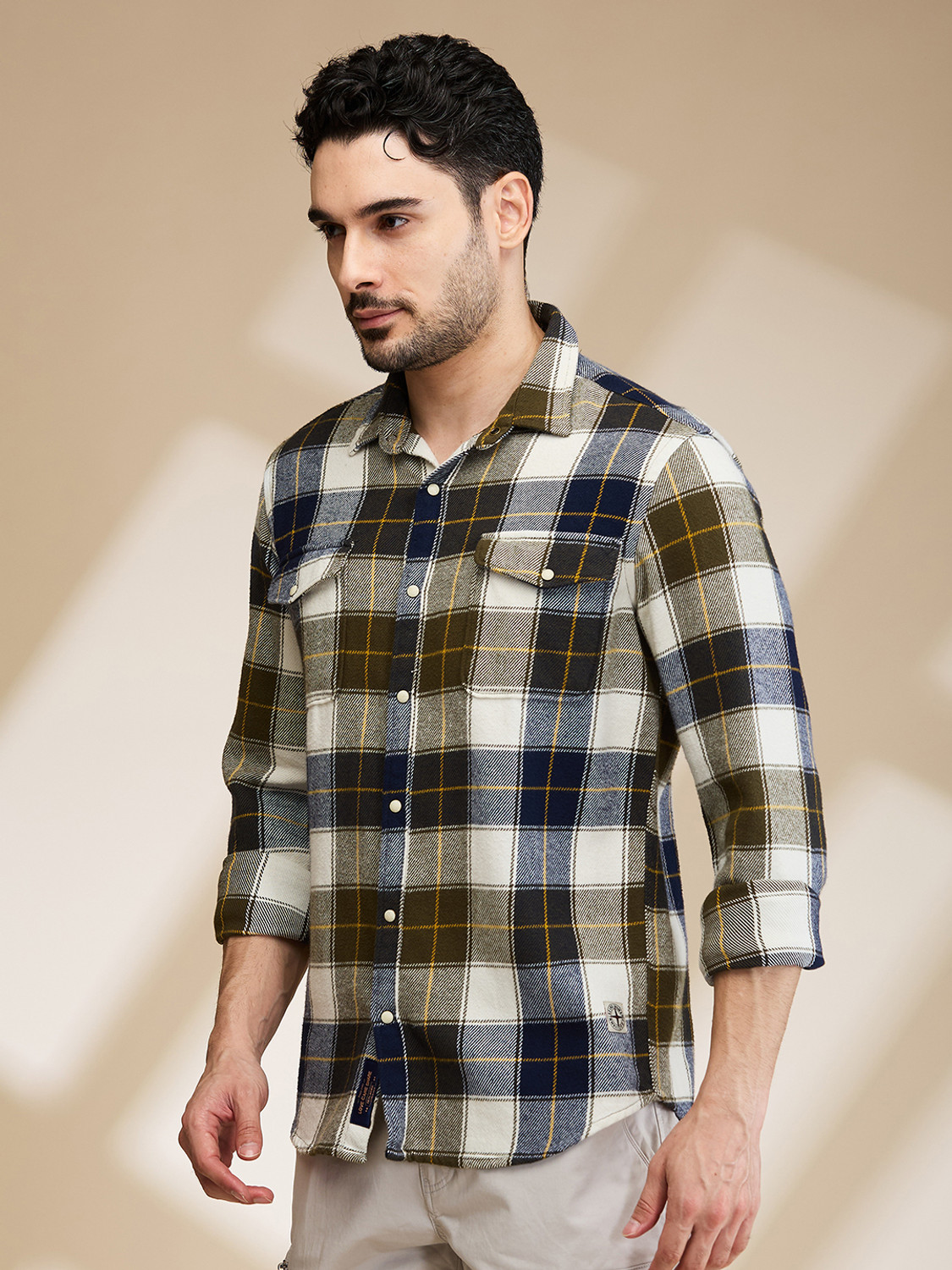 Image of BEING HUMAN Men Checkered Casual Dark Green Shirt