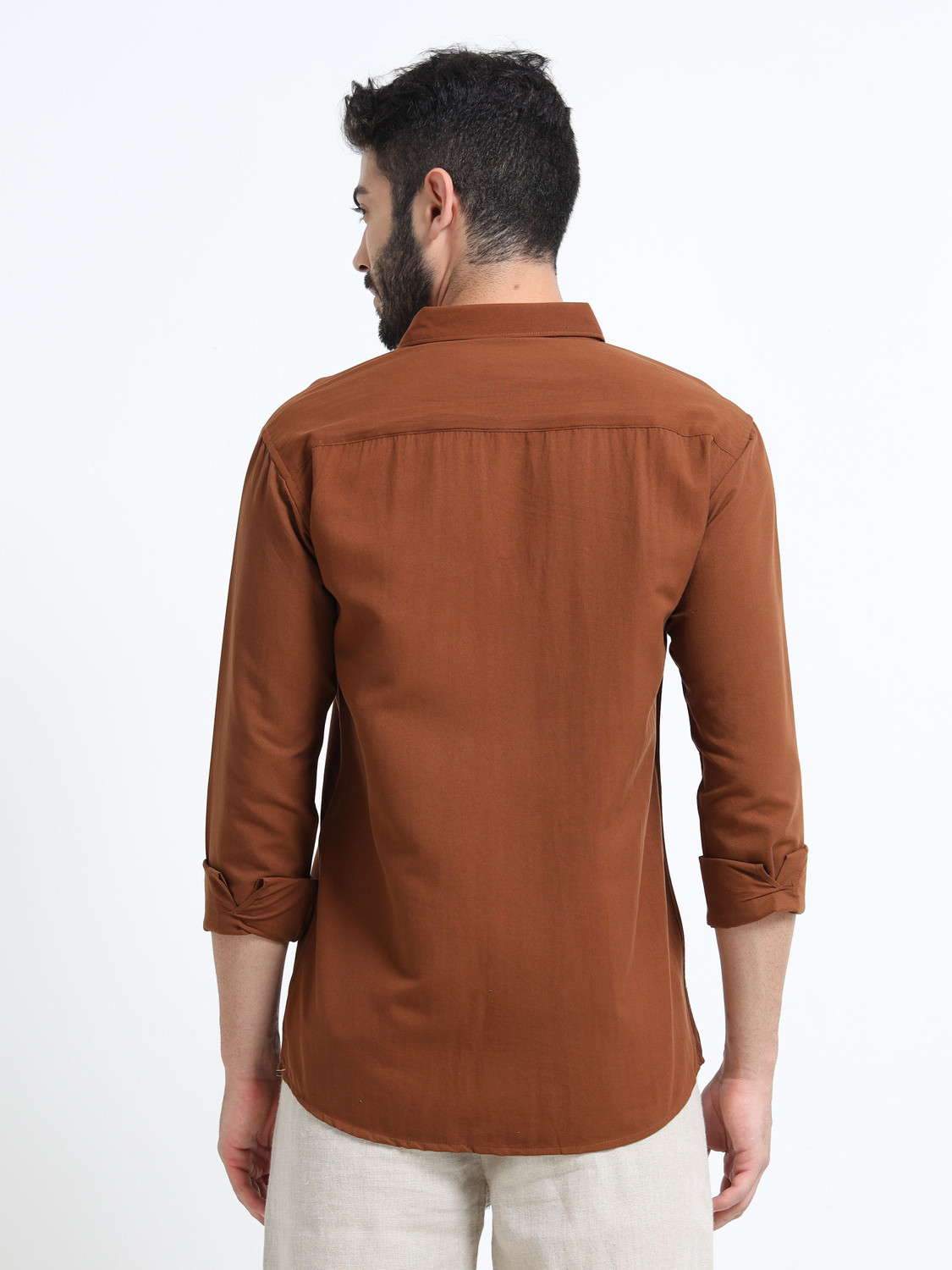 Image of velzo Men Solid Casual Brown Shirt