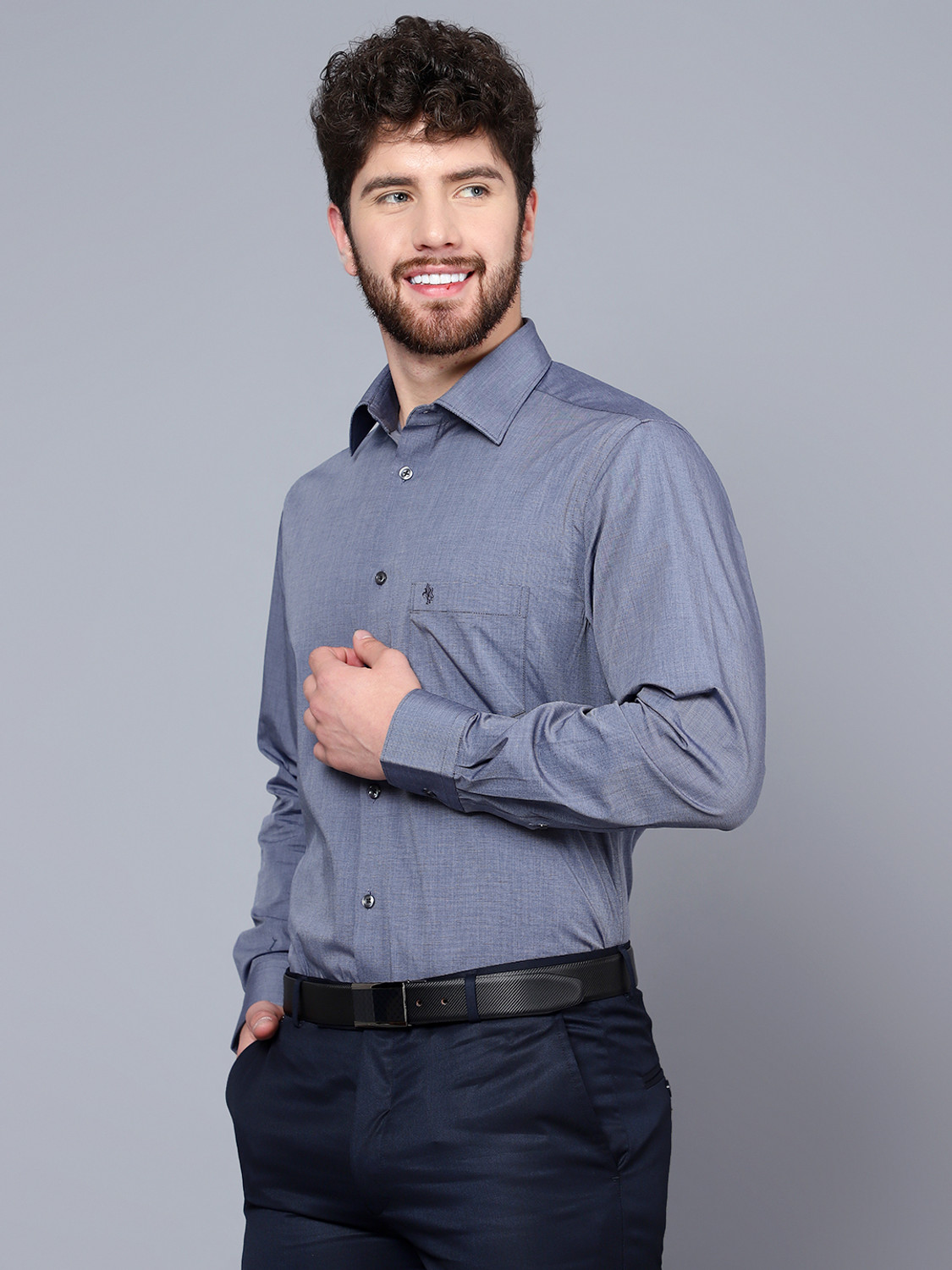 Image of CANTABIL Men Solid Formal Grey Shirt