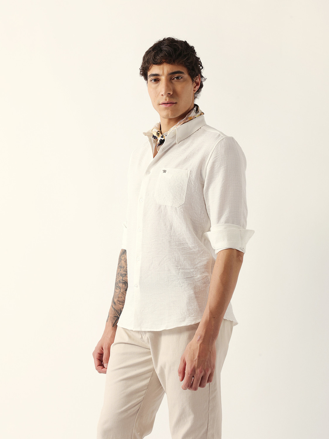 Image of THE BEAR HOUSE Men Self Design Casual White Shirt