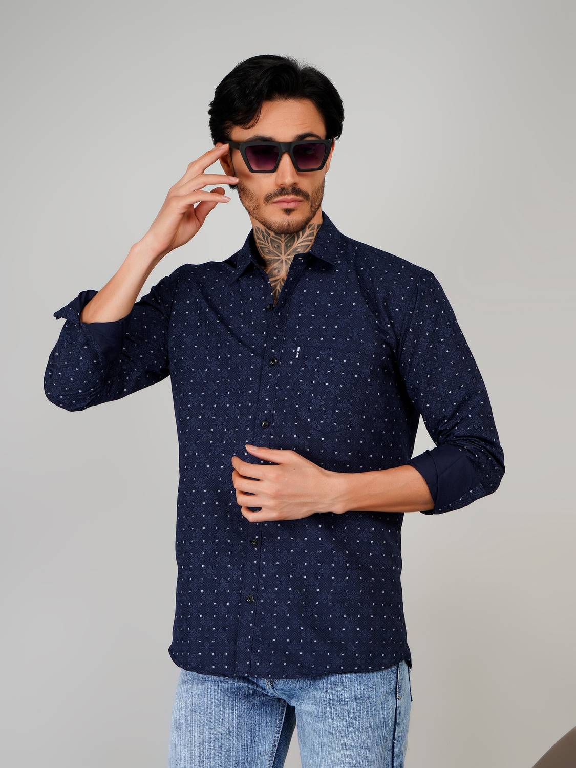 Erica Men Blue Printed Formal Shirt - Image 3