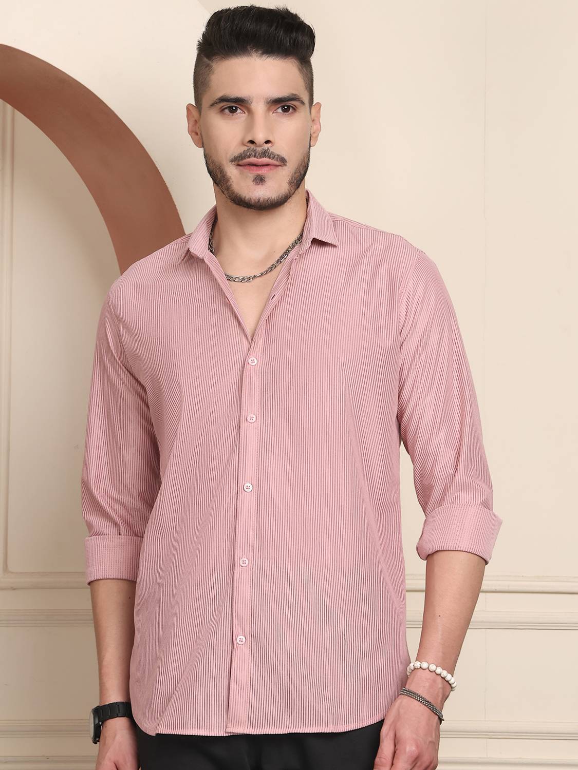 ANP BIHARIKA Men Self Design Casual Pink Shirt