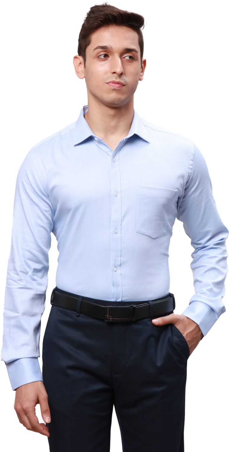Image of PARK AVENUE Men Self Design Formal Light Blue Shirt