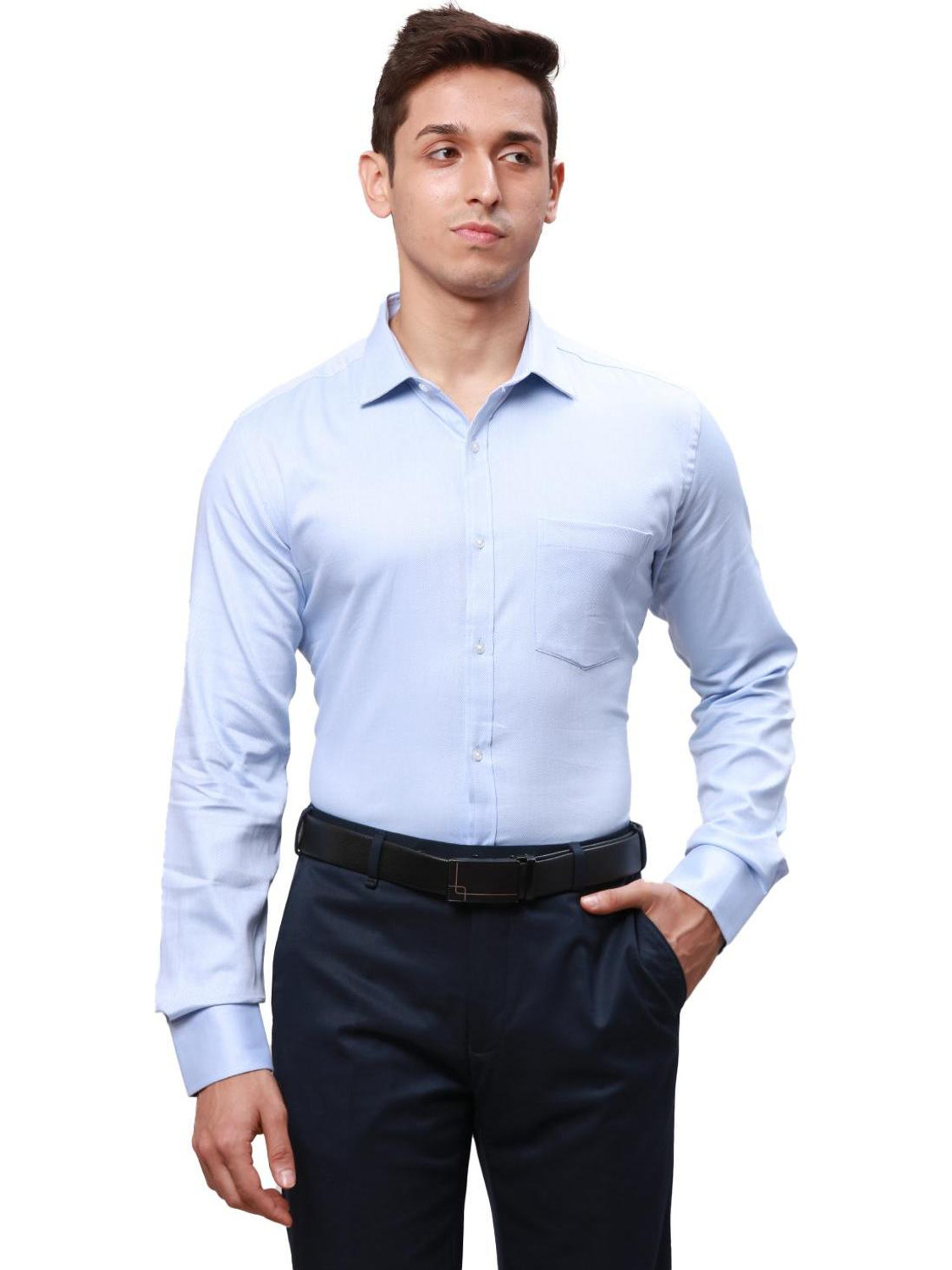 Image of PARK AVENUE Men Self Design Formal Light Blue Shirt