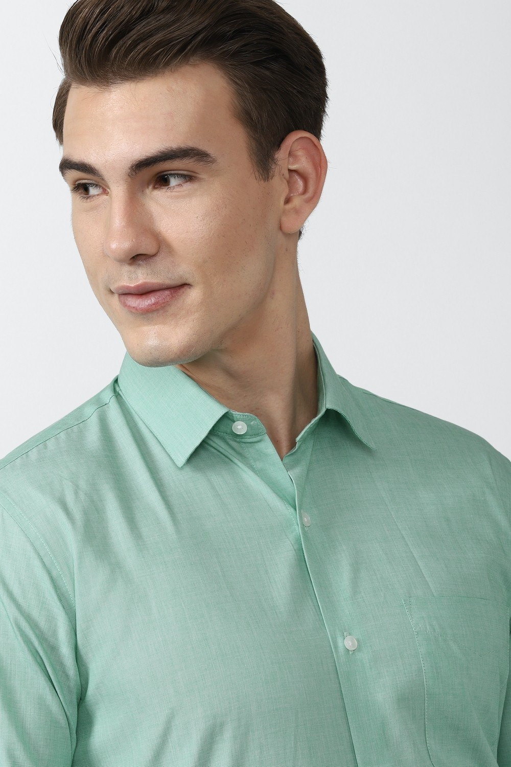 Image of PETER ENGLAND Men Solid Formal Green Shirt
