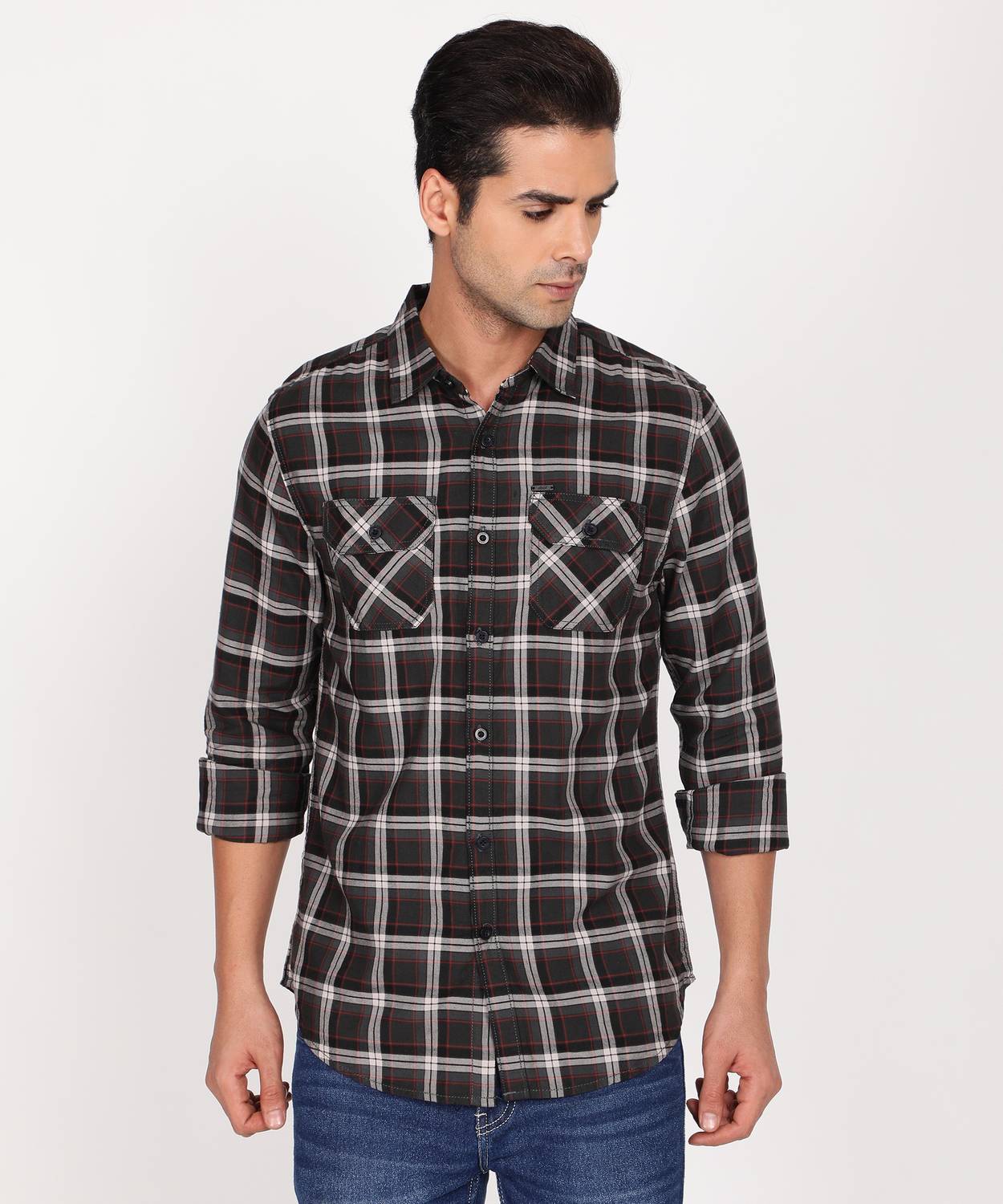abof by Aditya Birla Men Checkered Casual Blue Shirt
