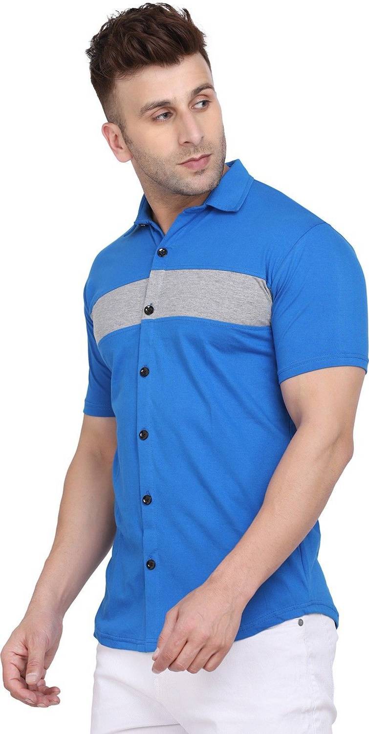 BEYOU FASHION Men Color Block Casual Blue Shirt