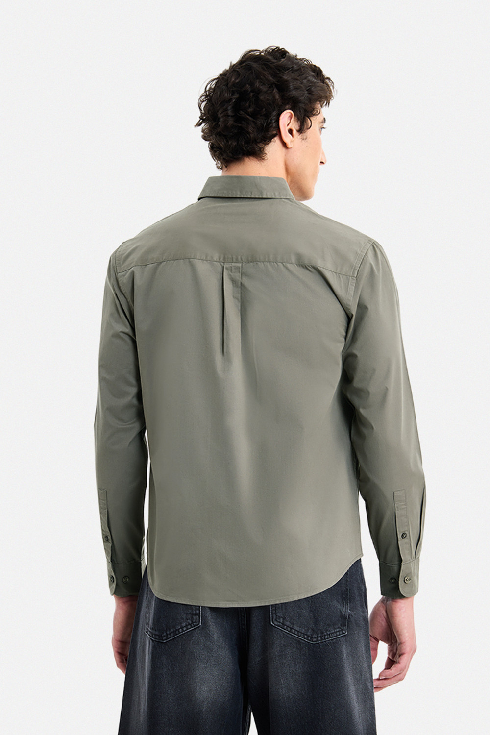 Image of Snitch Men Solid Casual Dark Green Shirt