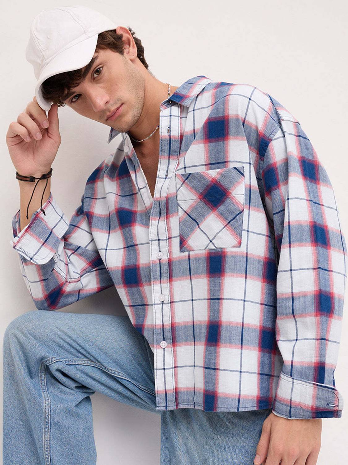 VASTRADO Men Checkered Casual Blue Shirt