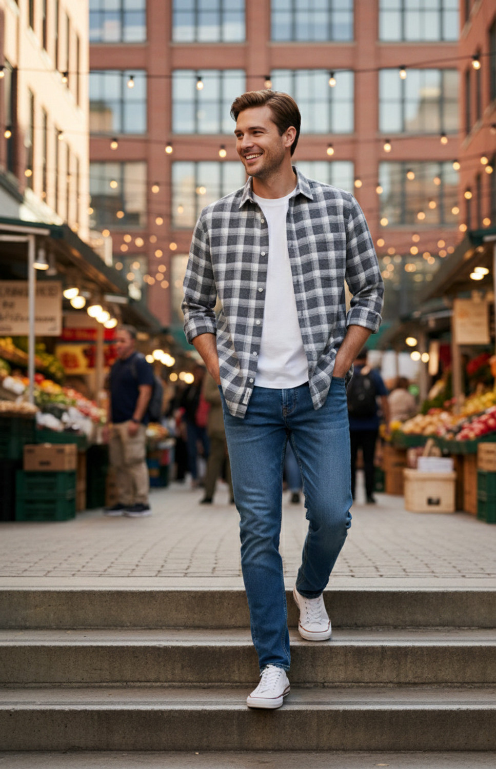 Image of Jai Textiles Men Checkered Casual Grey Shirt