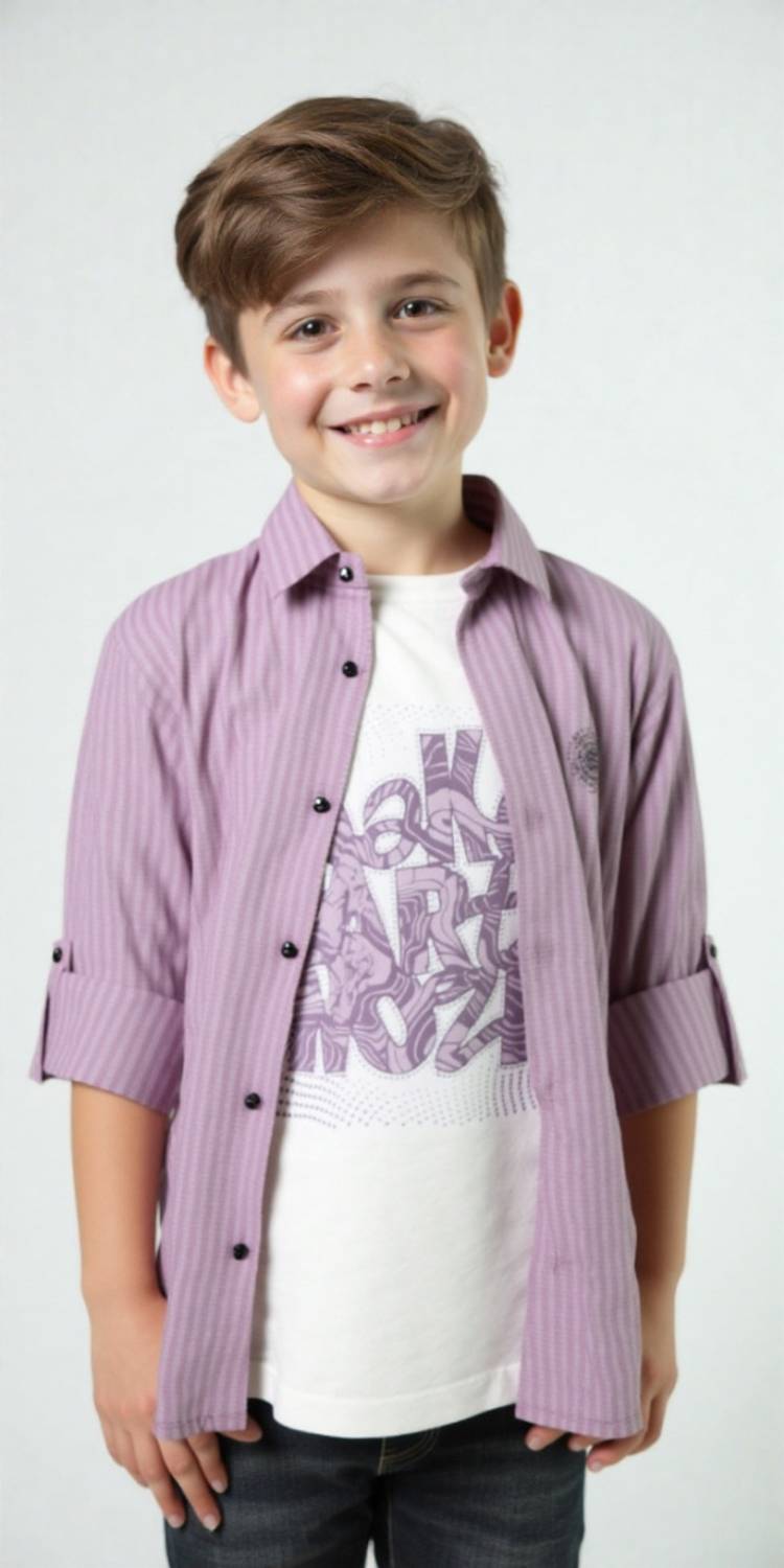 Charchit Boys Striped Casual Purple Shirt