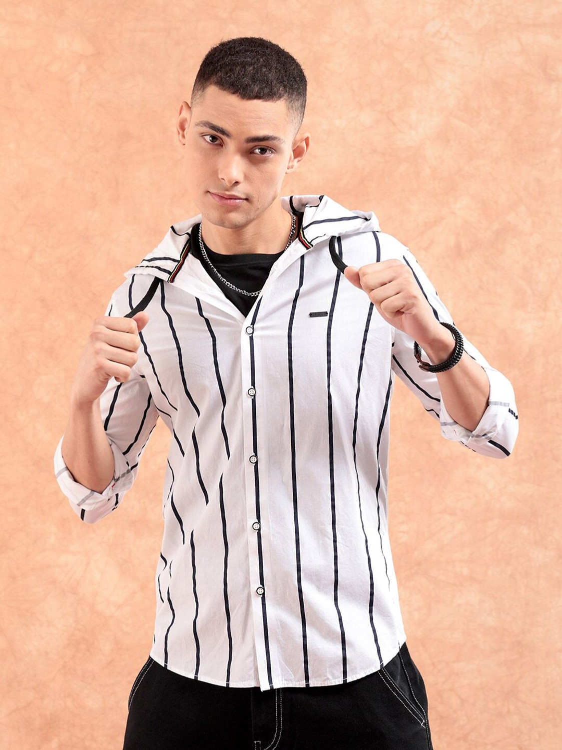 Image of The Indian Garage Co. Men Striped Casual White Shirt
