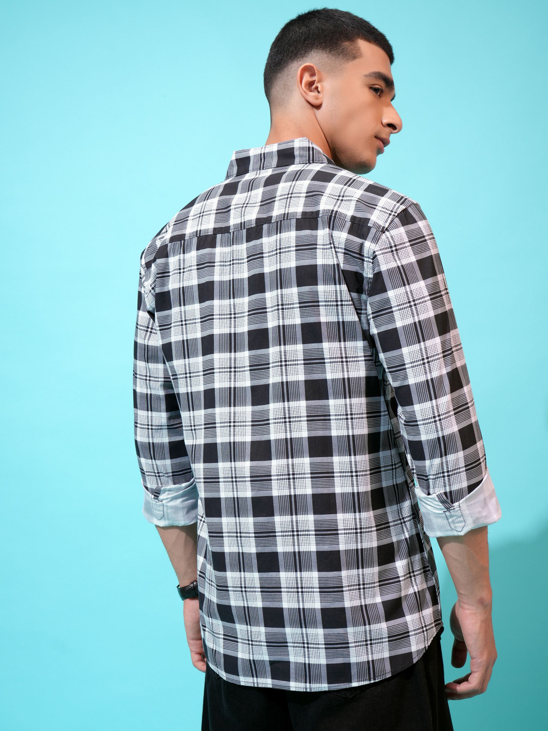 Image of HIGHLANDER Men Checkered Formal White Shirt