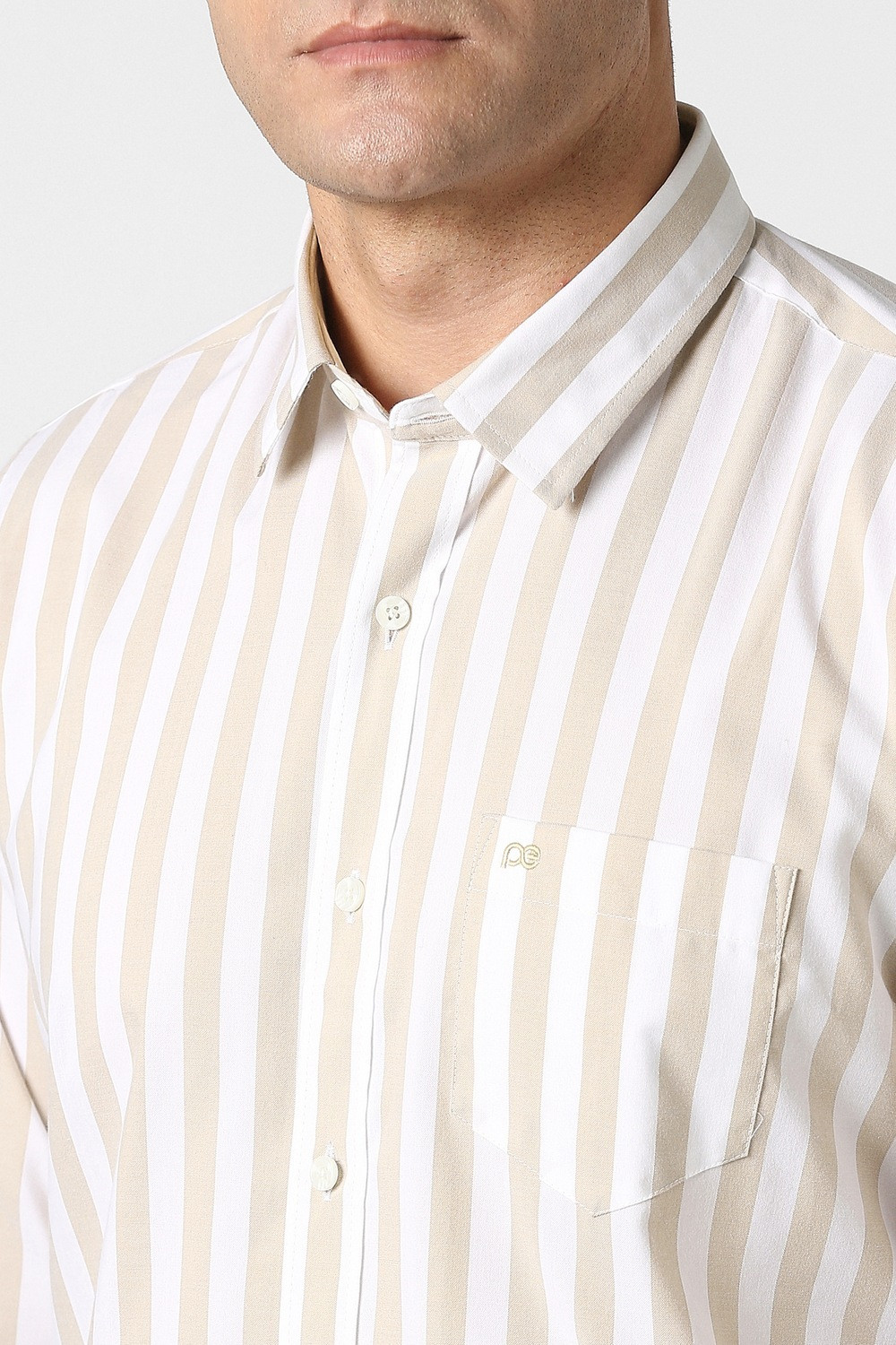 Image of PETER ENGLAND Men Striped Casual Beige Shirt