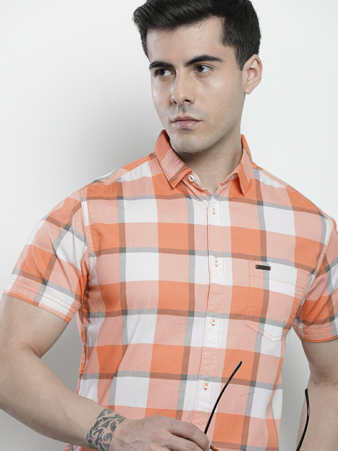 Image of The Indian Garage Co. Men Checkered Casual Brown Shirt