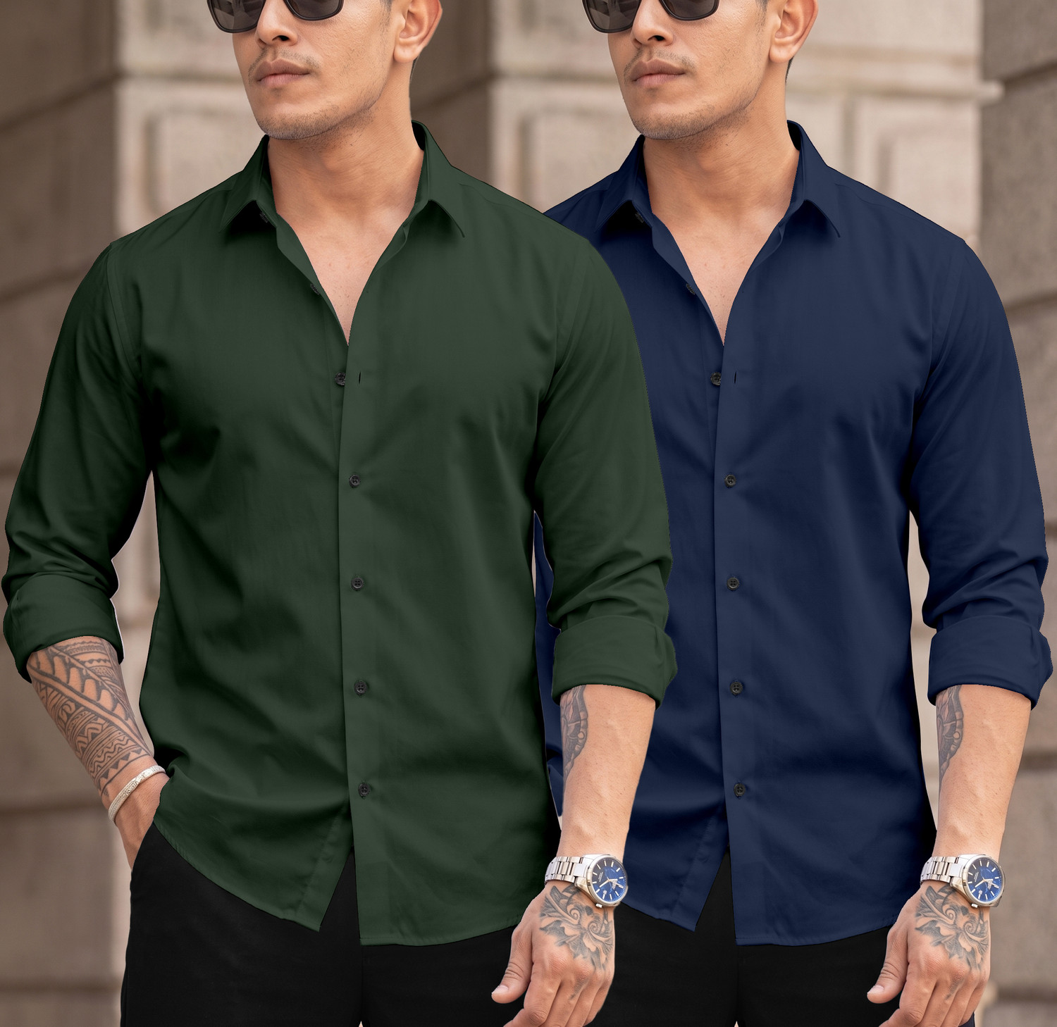 Image of DarkSquare Men Solid Casual Blue, Green Shirt