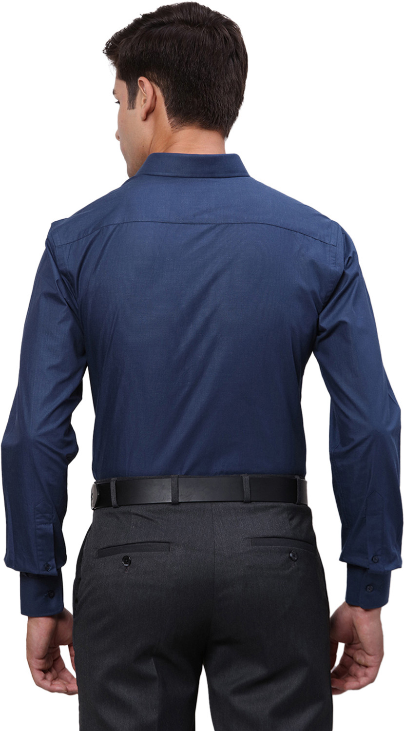 Image of PARK AVENUE Men Self Design Formal Blue Shirt