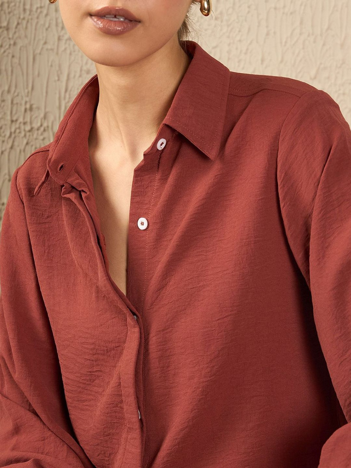 Image of Roadster Women Self Design Casual Red Shirt