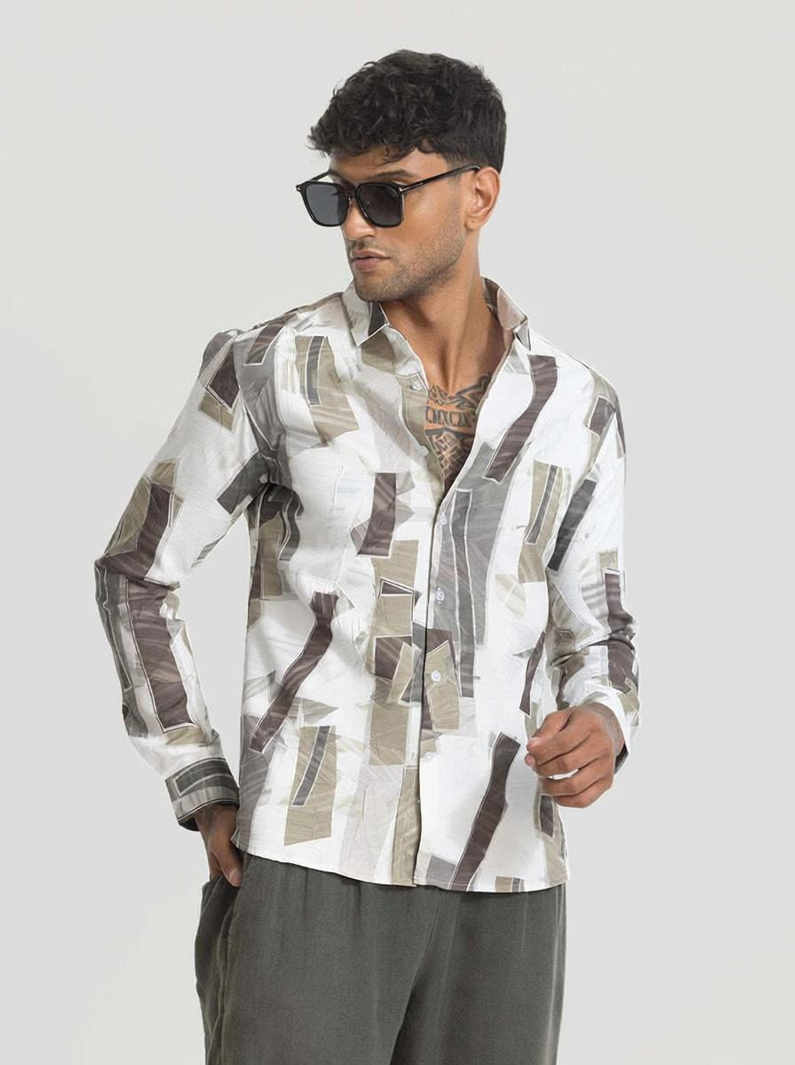 Image of Snitch Men Self Design Casual Green Shirt