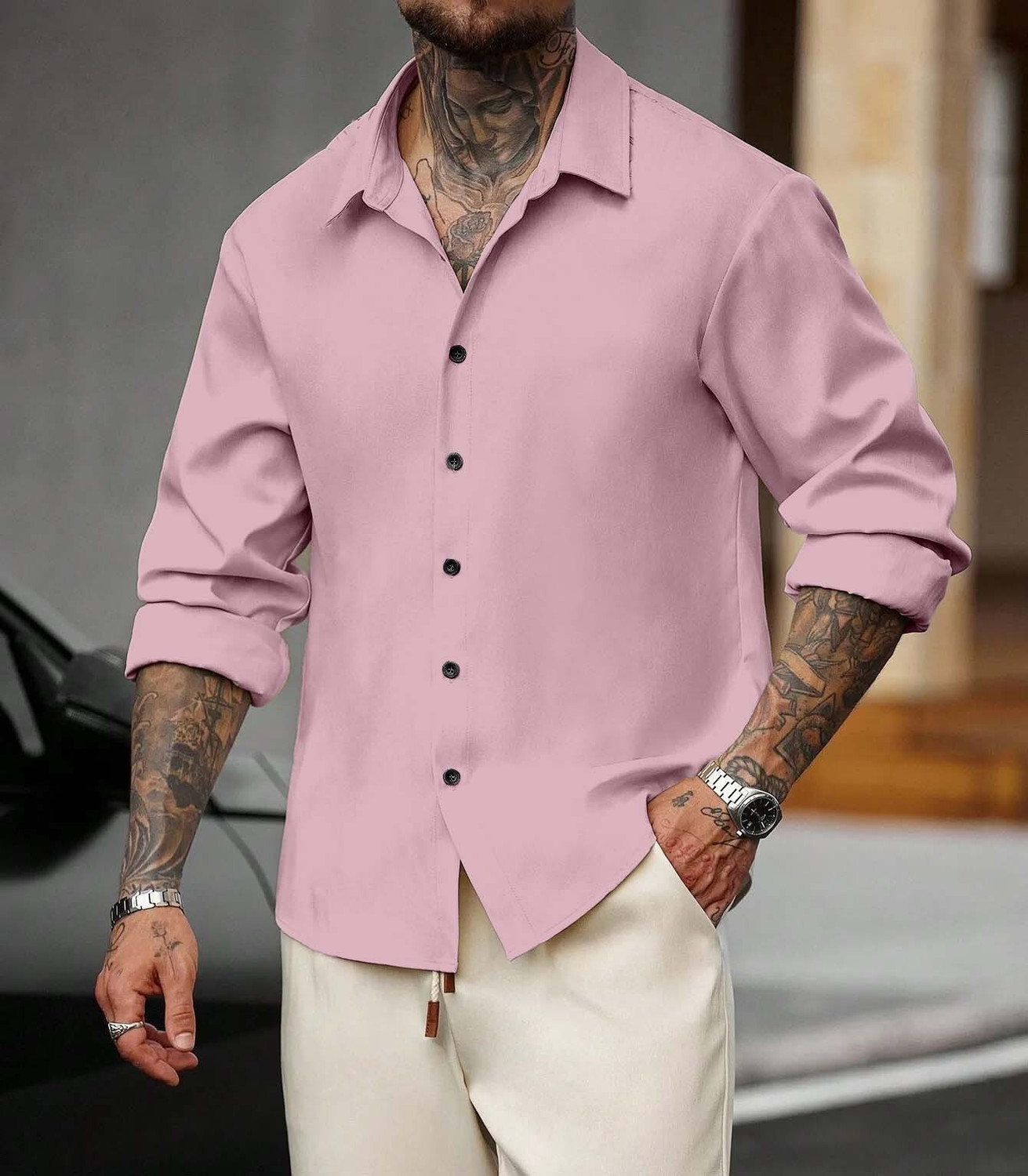 Image of DarkSquare Men Solid Casual Pink Shirt