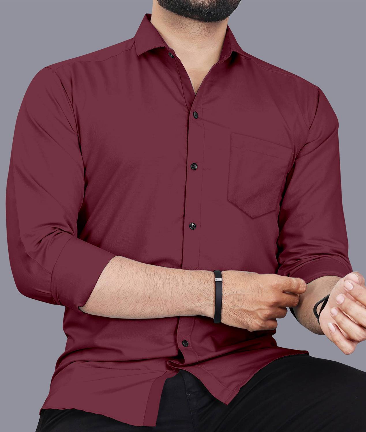 AITAVIKOVERSEAS Men Solid Casual Maroon Shirt