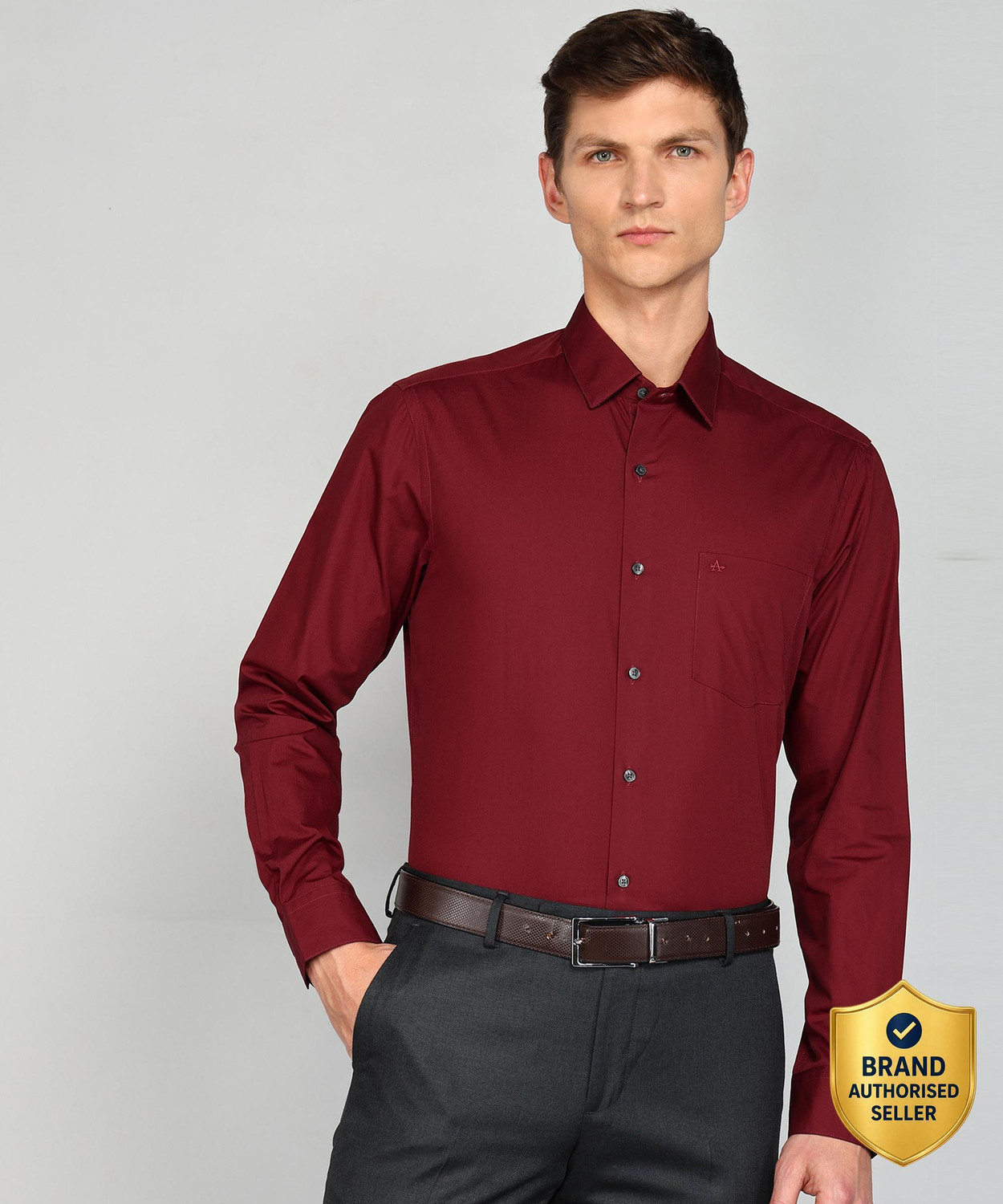 Image of ARROW Men Solid Formal Maroon Shirt