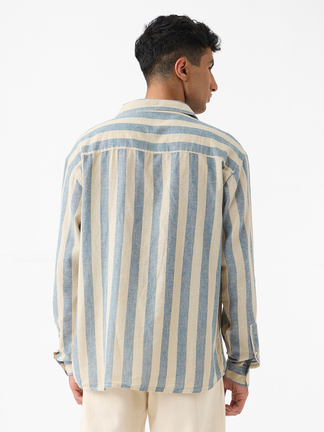 Image of The Souled Store Men Striped Casual Beige Shirt