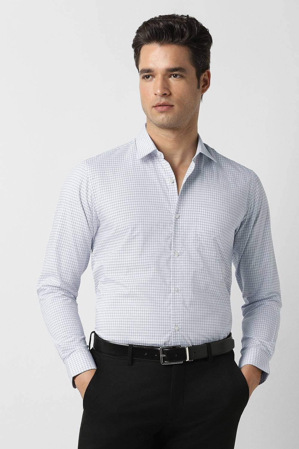 PETER ENGLAND Men Checkered Formal Light Blue, White Shirt - Buy