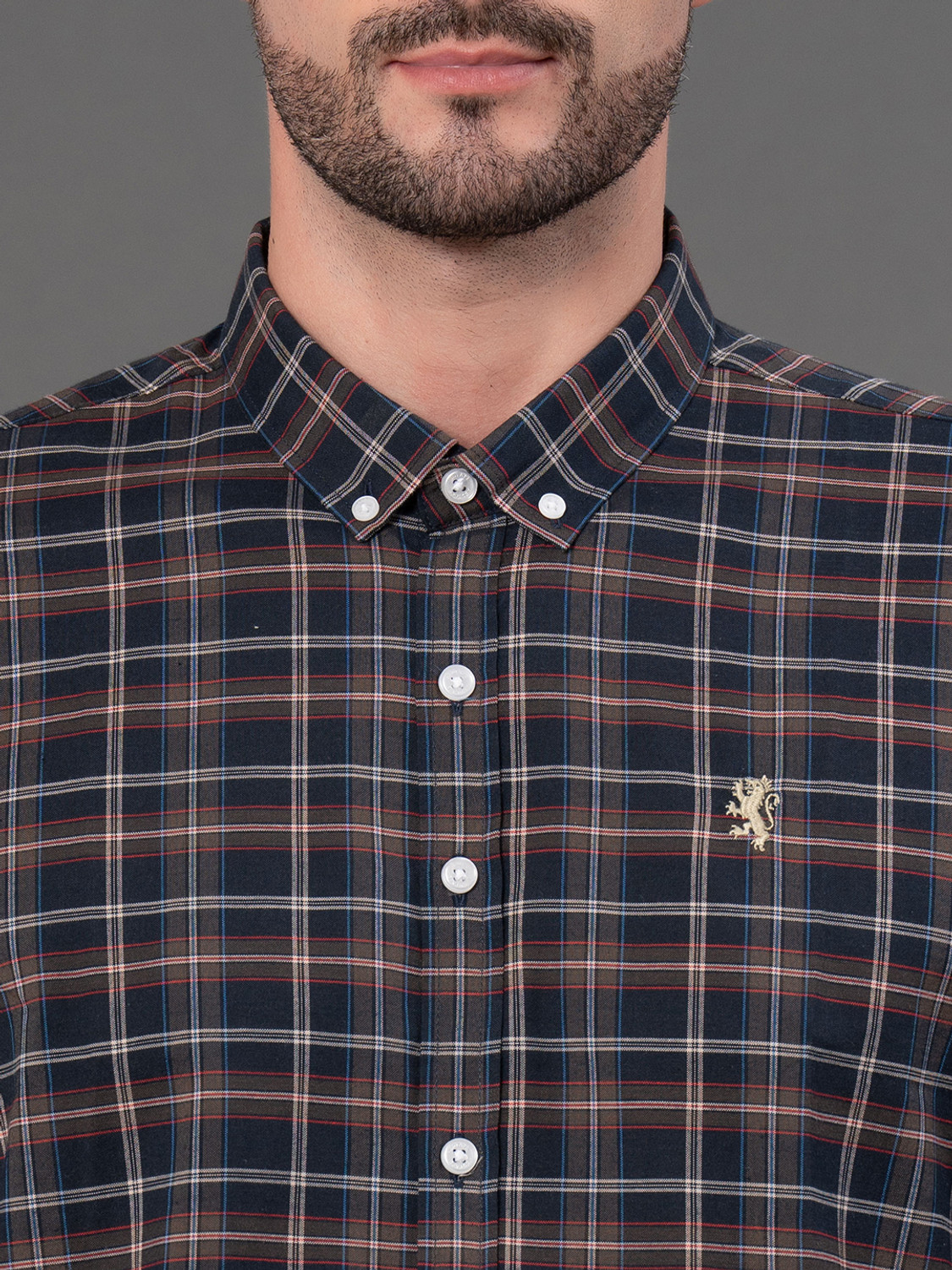 Image of RED TAPE Men Checkered Casual Dark Blue Shirt