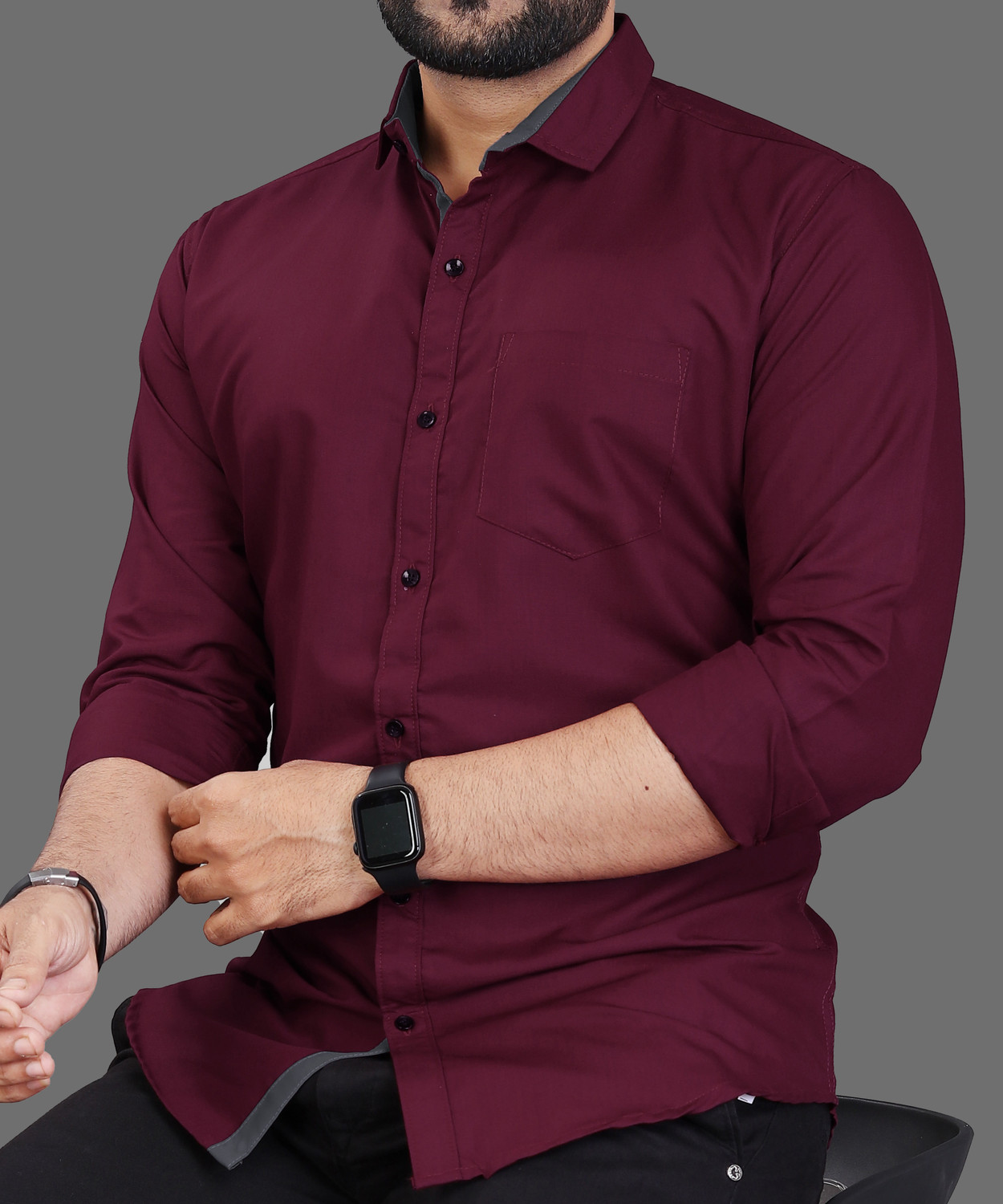 Image of VAAADDO Men Solid Casual Maroon Shirt