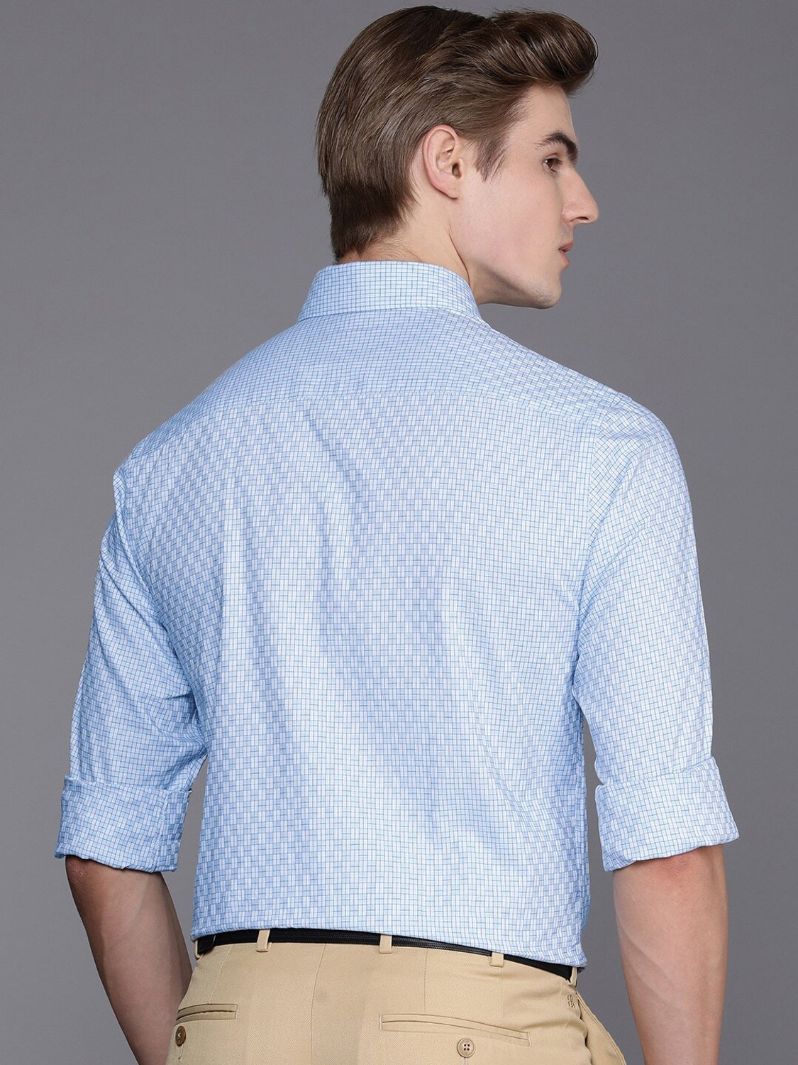 Image of Raymond Men Checkered Formal Light Blue Shirt
