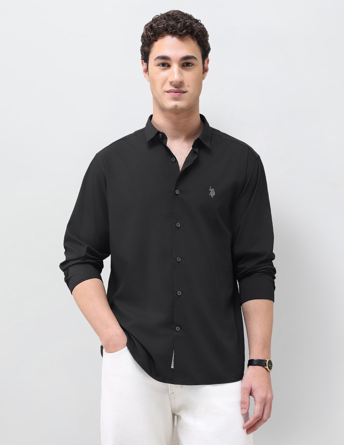 Image of U.S. Polo Assn. Denim Co. Men Regular Fit Solid Spread Collar Casual Shirt