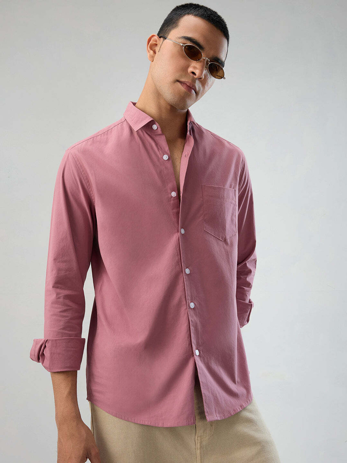 Image of VASTRADO Men Solid Casual Pink Shirt