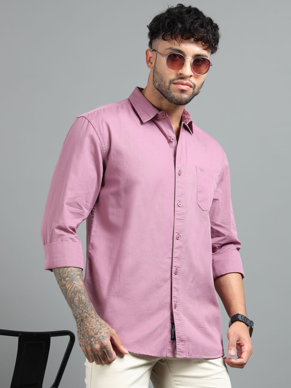 Image of Tom Mackler Men Solid Casual Purple Shirt