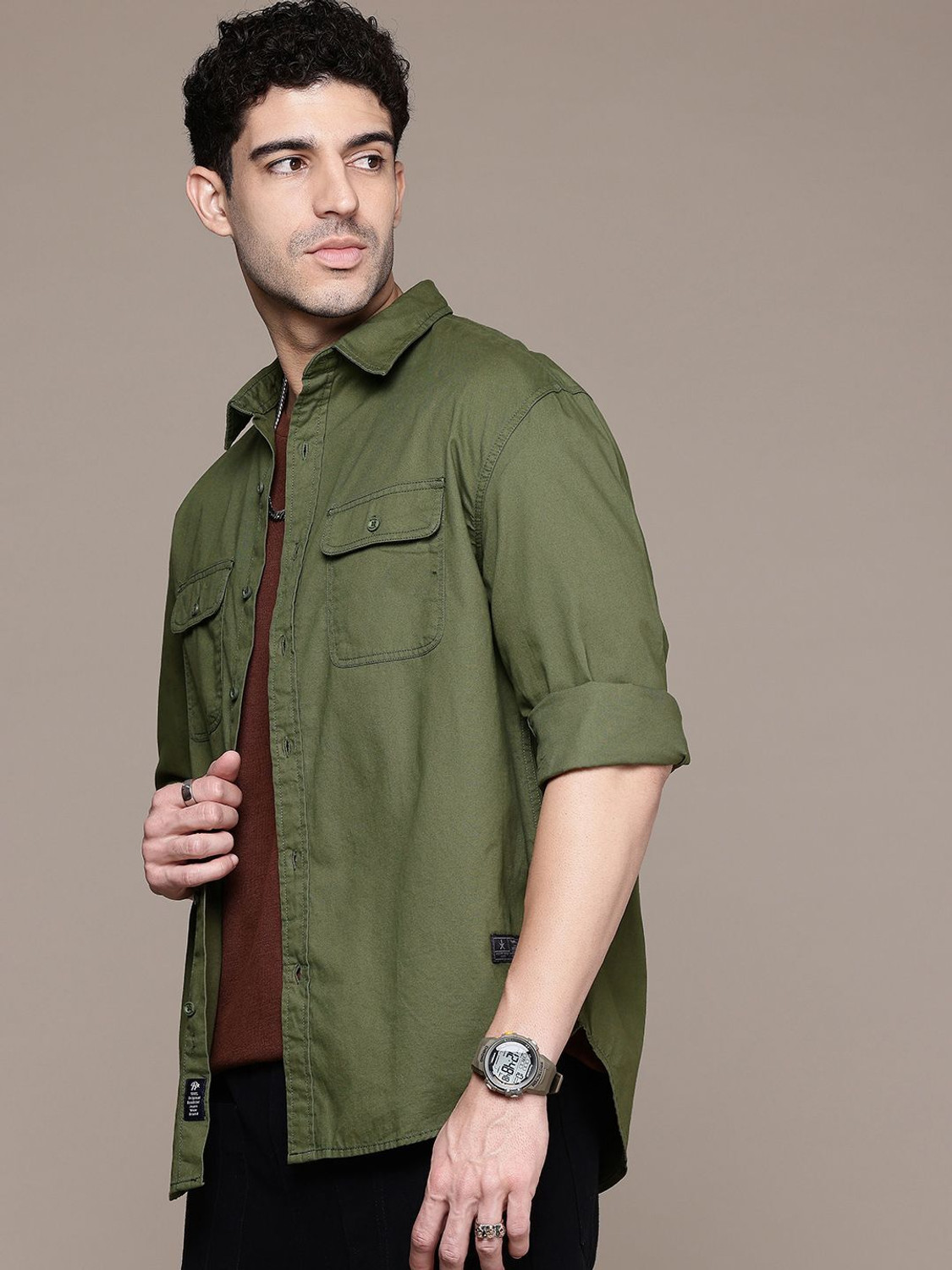 Image of Roadster Men Solid Casual Green Shirt