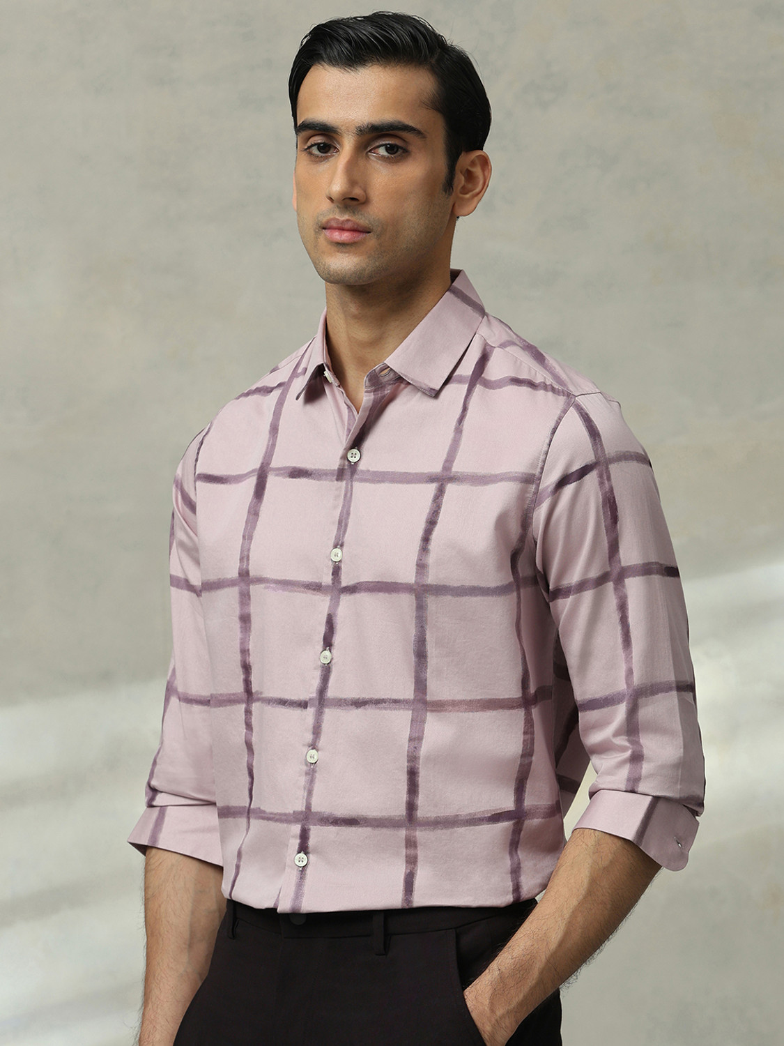 Image of MUFTI Men Checkered Casual Purple Shirt