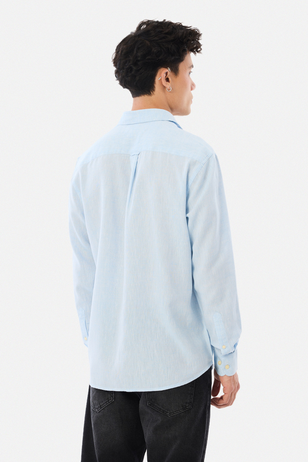 Image of Snitch Men Solid Casual Light Blue Shirt