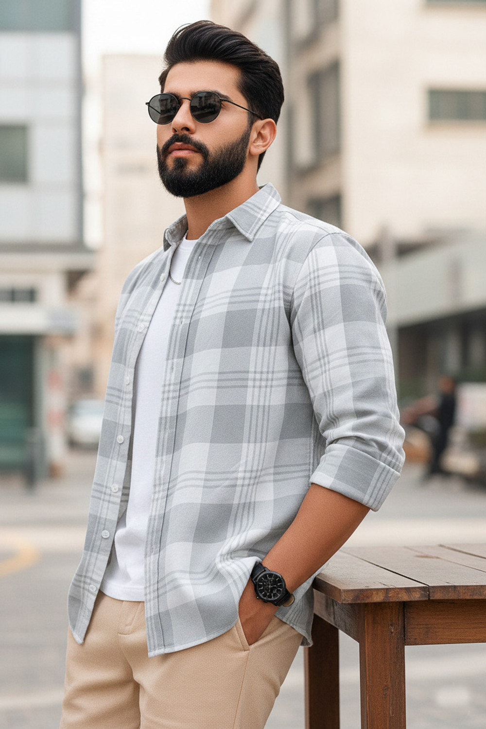 Image of S-LINE Men Checkered Casual Grey Shirt