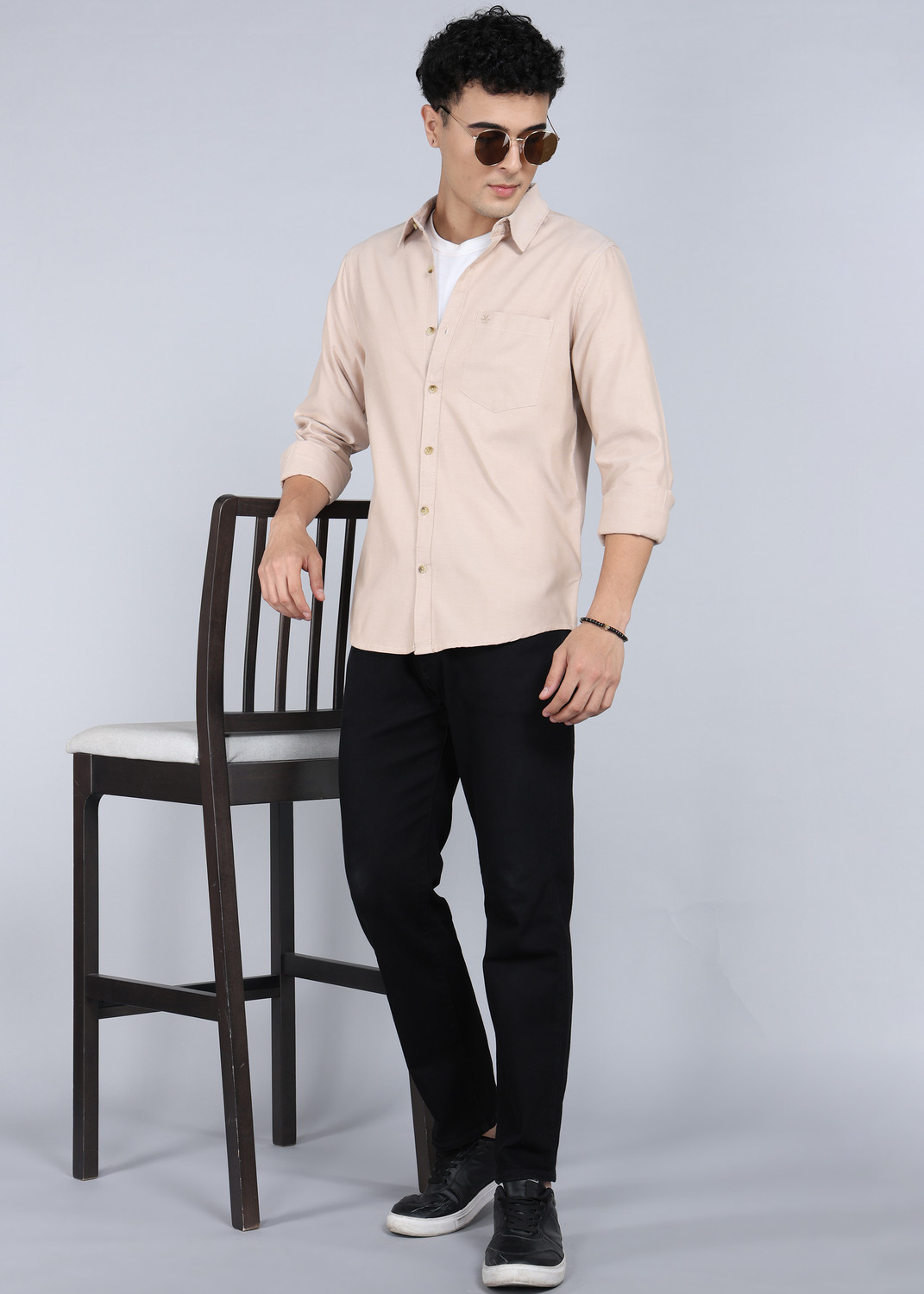 Image of WROGN Men Solid Casual Beige Shirt